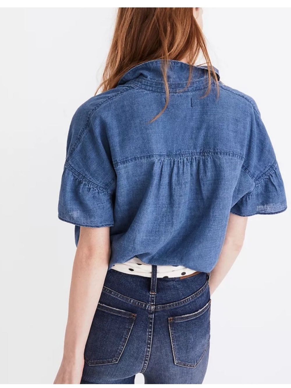 Madewell Central Ruffle-Sleeve linen cotton blend button down shirt, size small - Picture 3 of 7